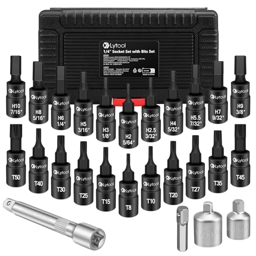 Lytool Torx and Hex Bit Socket Set 1/4” Drive S2 Steel CR-V: 25pcs Allen Wrench Kit with Adapters – For Mechanic, DIY, Automotive & Home Repair - Image 1