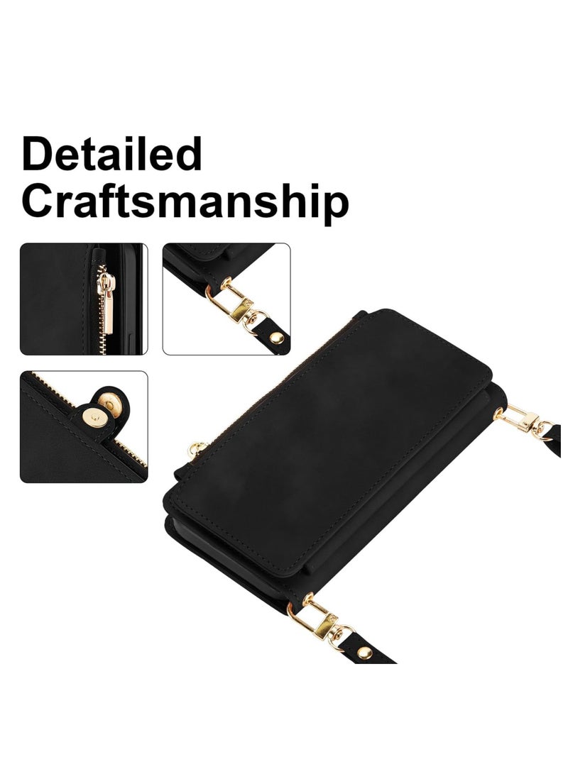 Aookay Wallet Case for iPhone 15 Pro Max Case for Women Men, PU Leather with Card Holder Wrist Strap Crossbody Stand Magnetic Closure Flip Phone Case Cover for iPhone 15 Pro Max( Black)  - Image 3