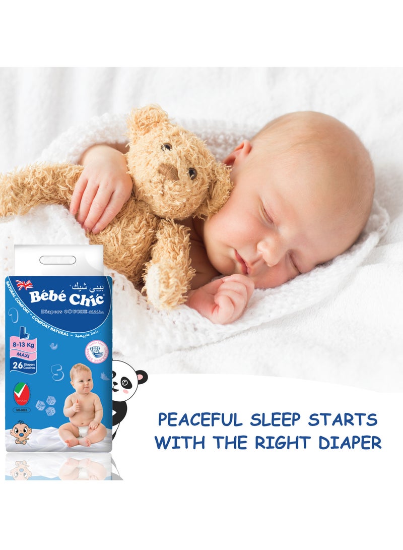 Bebe Chic Baby Diapers – Size L (8-13kg), 26 Diapers per Pack | Ultra Soft, Leak Protection & Breathable Comfort for Infants - Image 3