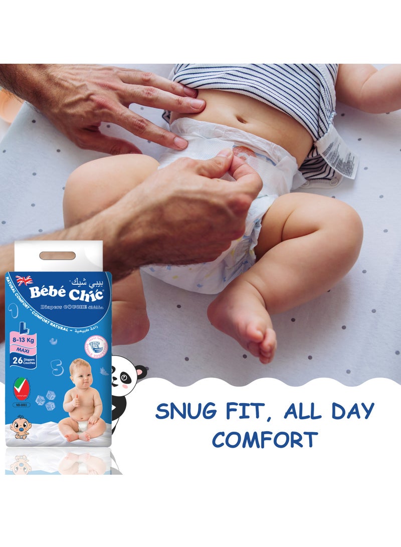 Bebe Chic Baby Diapers – Size L (8-13kg), 26 Diapers per Pack | Ultra Soft, Leak Protection & Breathable Comfort for Infants - Image 5