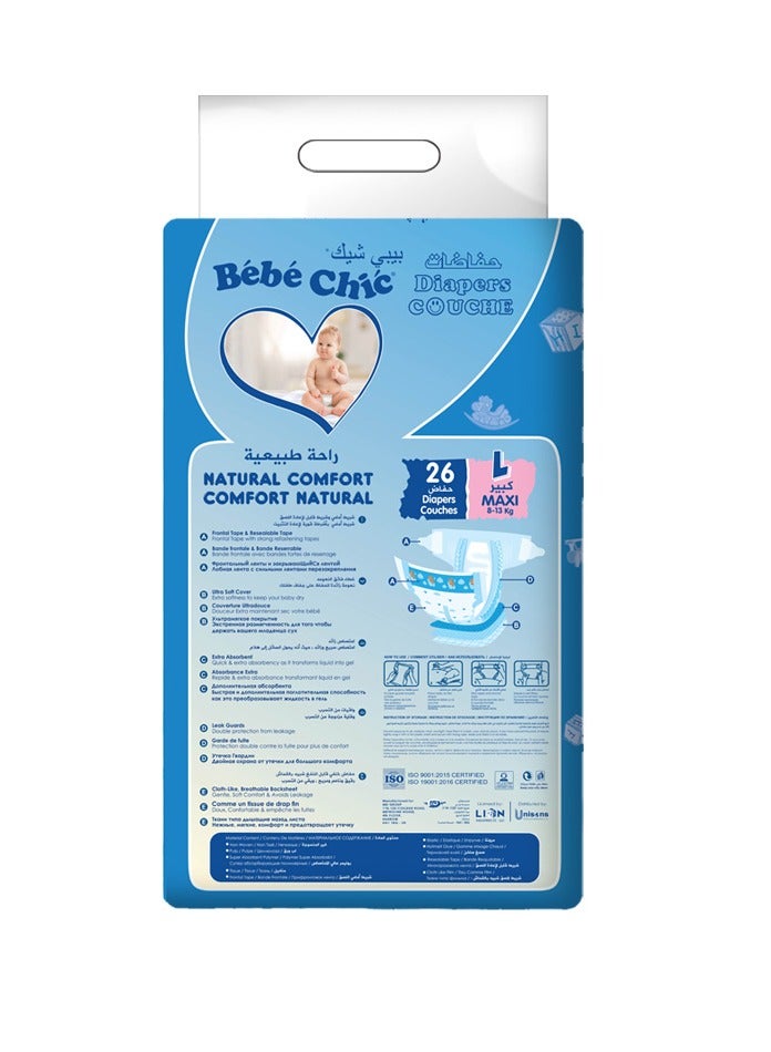 Bebe Chic Baby Diapers – Size L (8-13kg), 26 Diapers per Pack | Ultra Soft, Leak Protection & Breathable Comfort for Infants - Image 2