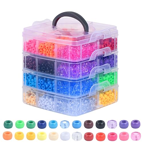 Simetufy 4200Pcs Pony Beads, 24 Colors Kandi Beads Bulk for Bracelets Making Hair Braiding Kandi Friendship Bracelet Craft DIY Jewelry Making Christmas Gifts (Boxed) - Image 1
