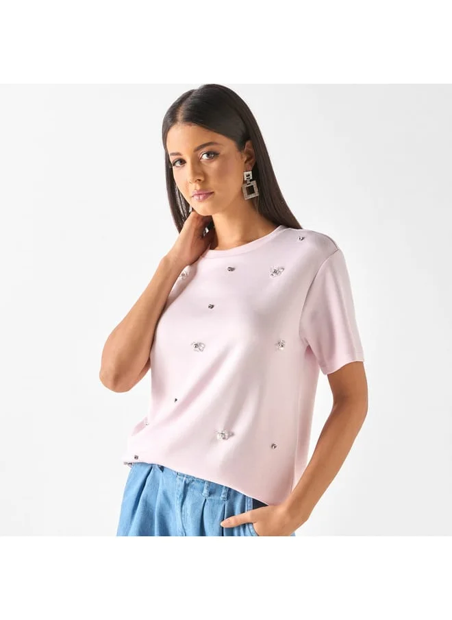 Iconic Iconic Embellished Top with Short Sleeves