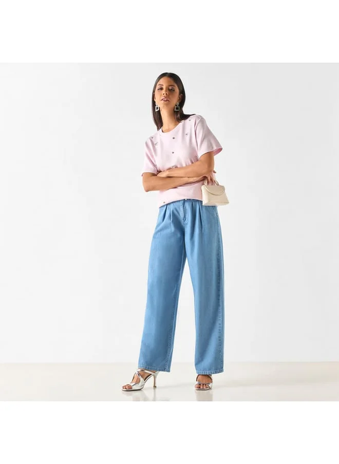 Iconic Iconic Embellished Top with Short Sleeves