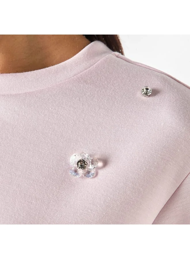 Iconic Iconic Embellished Top with Short Sleeves