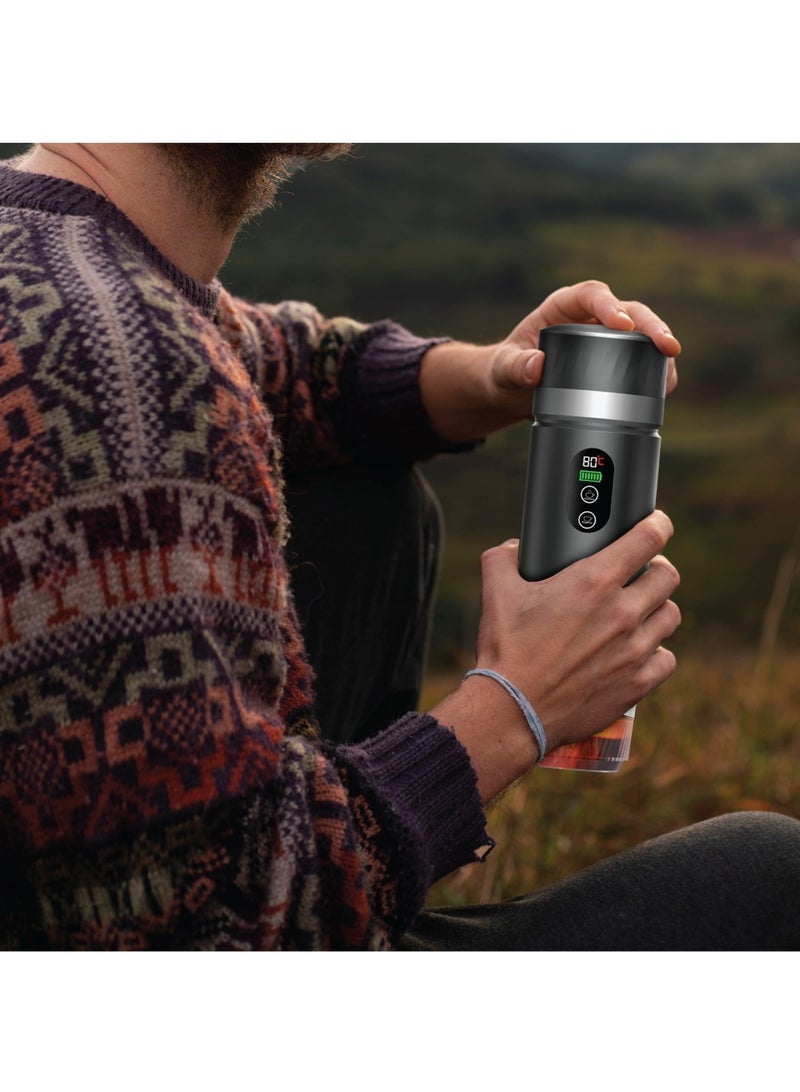 GREEN LION Campinas Portable Coffee Machine 80mL Water tank with LED Display and 90°C Heating Temperature 72W / 150mL Coffee Cup / 20 Bar Pump Pressure / Portable Coffee Maker / Travel Coffee Cup - Grey - Image 3