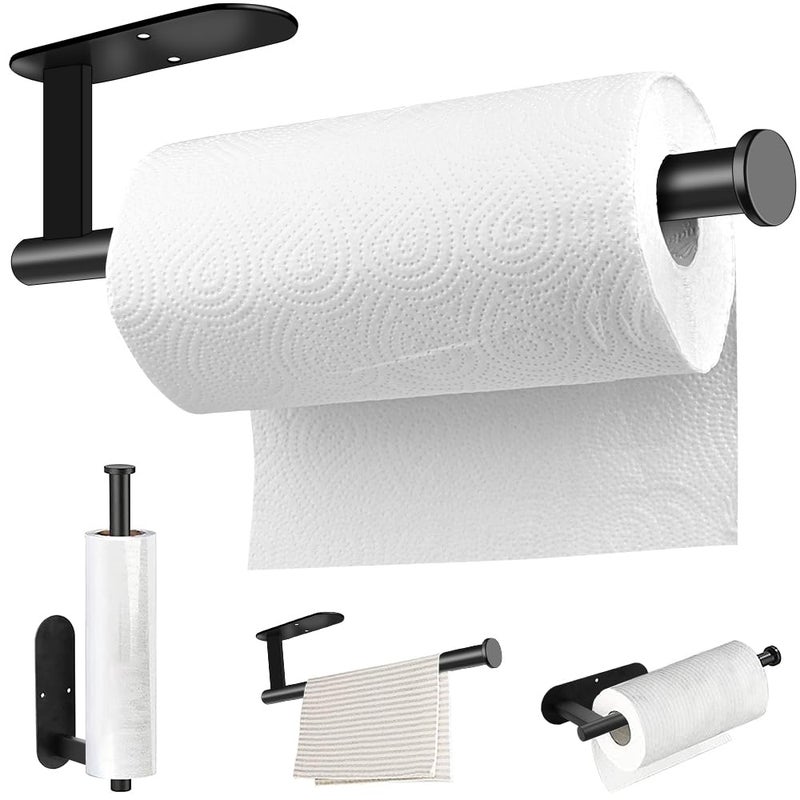 MGahyi Paper Towel Holder Wall Mount Self Adhesive Or Drilling Under Cabinet Kitchen 132 inch Stainless Steel Paper Towel Roll Rack Towel Roll Hanger for BathroomRectangleBlack