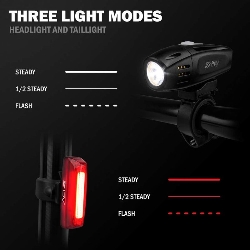 BV Super Bright Bike Light Set USB Rechargeable - Headlight & Taillight, Waterproof IP44 Bicycle Light, 3 Light Modes Including Flash Mode for Safety, Easy to Install and Fits All Bicycles - Image 2
