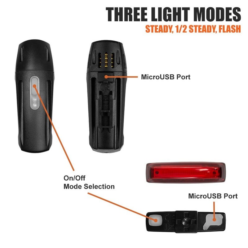 BV Super Bright Bike Light Set USB Rechargeable - Headlight & Taillight, Waterproof IP44 Bicycle Light, 3 Light Modes Including Flash Mode for Safety, Easy to Install and Fits All Bicycles - Image 4