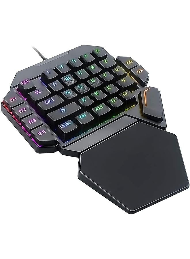 PROMASS One-Handed RGB Mechanical Keyboard, Ergonomic Half Gaming Keyboard 35 Keys with Rainbow Backlit Keyboard Wired Gaming Keypad Mini USB Keyboard Single Hand Game Controller, with Wrist Rest Support  - Image 1