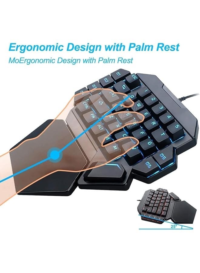 PROMASS One-Handed RGB Mechanical Keyboard, Ergonomic Half Gaming Keyboard 35 Keys with Rainbow Backlit Keyboard Wired Gaming Keypad Mini USB Keyboard Single Hand Game Controller, with Wrist Rest Support  - Image 2