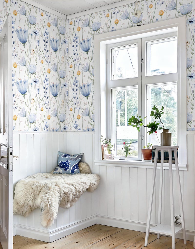 HeloHo Blue Floral Wallpaper Peel and Stick Self Adhesive Removable Wall Paper 16.1" X 118" Renter Friendly Waterproof Wallpaper Contact Paper for Furniture Living Room Bedroom Decor - Image 4
