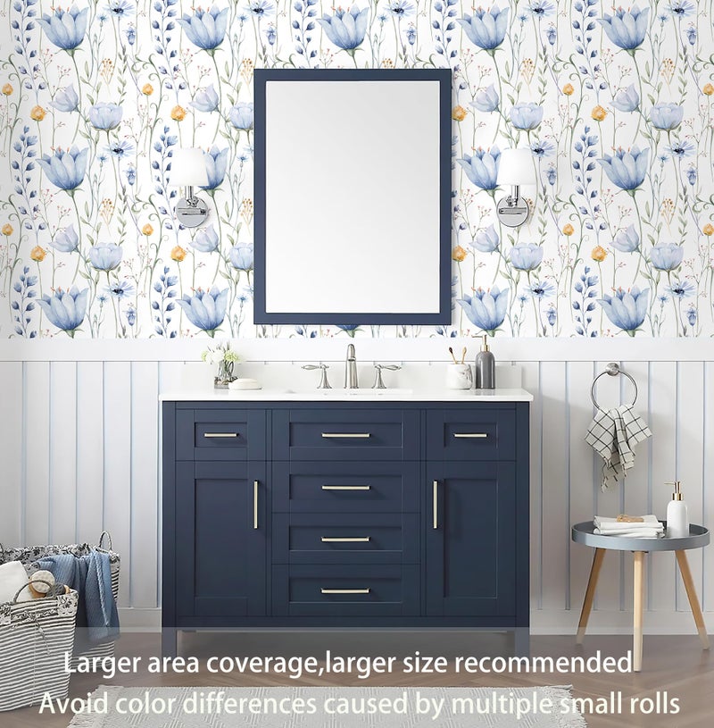HeloHo Blue Floral Wallpaper Peel and Stick Self Adhesive Removable Wall Paper 16.1" X 118" Renter Friendly Waterproof Wallpaper Contact Paper for Furniture Living Room Bedroom Decor - Image 3