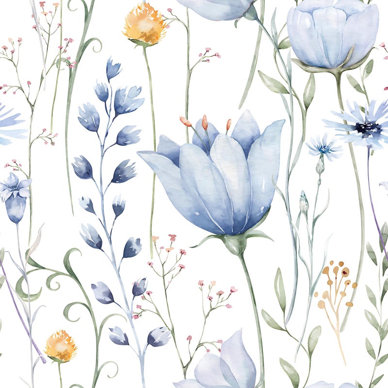 HeloHo Blue Floral Wallpaper Peel and Stick Self Adhesive Removable Wall Paper 16.1" X 118" Renter Friendly Waterproof Wallpaper Contact Paper for Furniture Living Room Bedroom Decor - Image 1