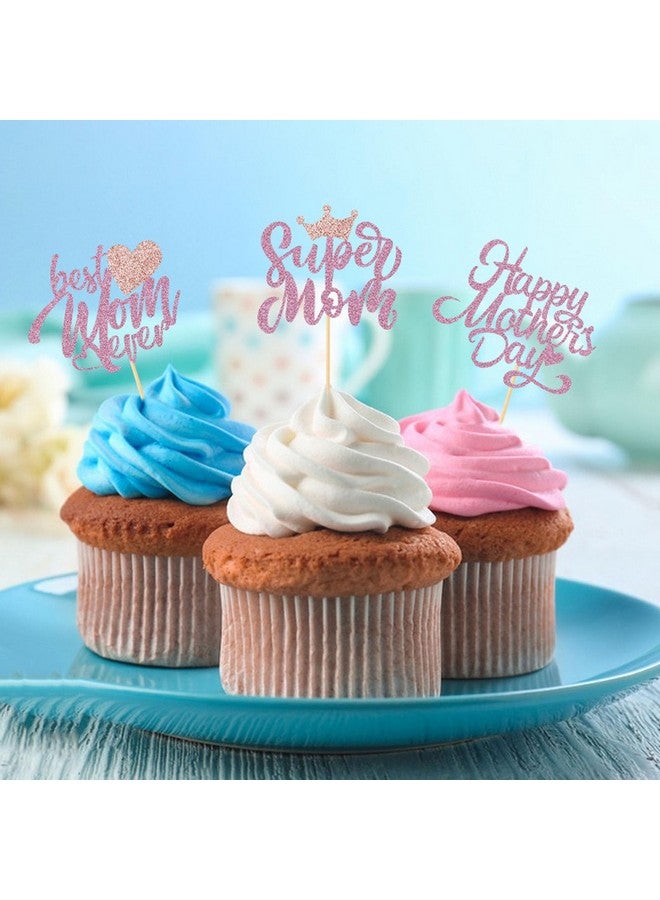 Soochat 10Pcs Happy Mother's Day Cupcake Topper Mothers day Cupcake Toppers Mom Letter Cupcake topper for Mom - Best Mom Ever Mother's Birthday Party Cake Decorations Supplies Pink - Image 4