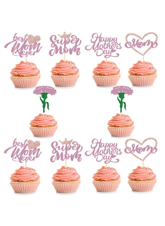Soochat 10Pcs Happy Mother's Day Cupcake Topper Mothers day Cupcake Toppers Mom Letter Cupcake topper for Mom - Best Mom Ever Mother's Birthday Party Cake Decorations Supplies Pink - Image 1