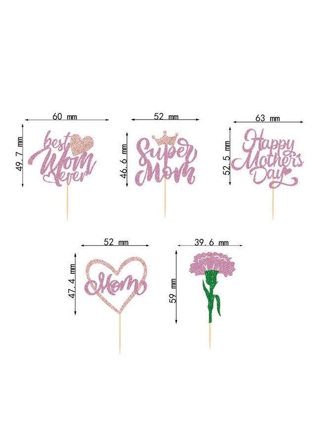 Soochat 10Pcs Happy Mother's Day Cupcake Topper Mothers day Cupcake Toppers Mom Letter Cupcake topper for Mom - Best Mom Ever Mother's Birthday Party Cake Decorations Supplies Pink - Image 2