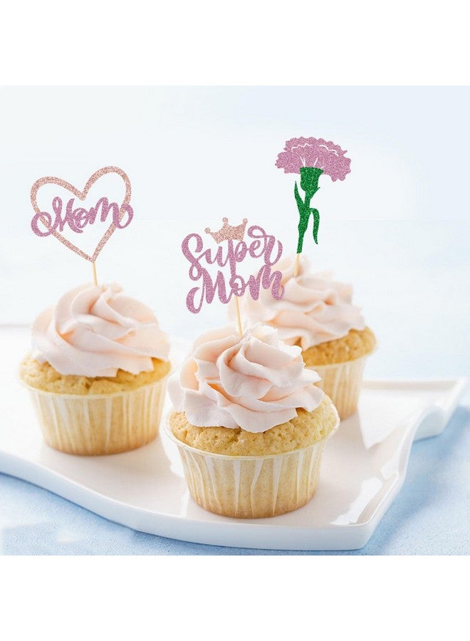 Soochat 10Pcs Happy Mother's Day Cupcake Topper Mothers day Cupcake Toppers Mom Letter Cupcake topper for Mom - Best Mom Ever Mother's Birthday Party Cake Decorations Supplies Pink - Image 5