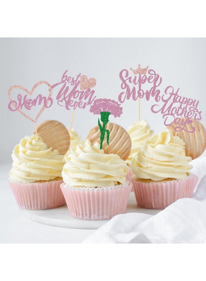 Soochat 10Pcs Happy Mother's Day Cupcake Topper Mothers day Cupcake Toppers Mom Letter Cupcake topper for Mom - Best Mom Ever Mother's Birthday Party Cake Decorations Supplies Pink - Image 3