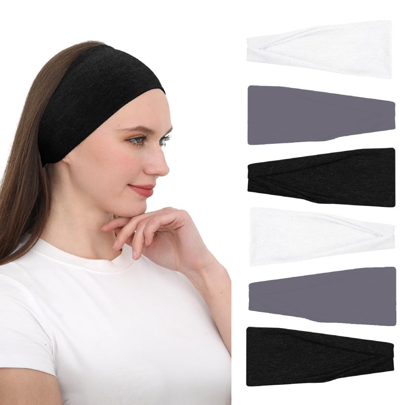 RITOPER Headbands for Women Non Slip, Wide Workout Headband Cotton Black White Head Bands Hair Bands for Women's Hair, Thick Headbands Head Wraps for Fashion, Yoga, Running, Spa Day, Party, Travel - Image 1
