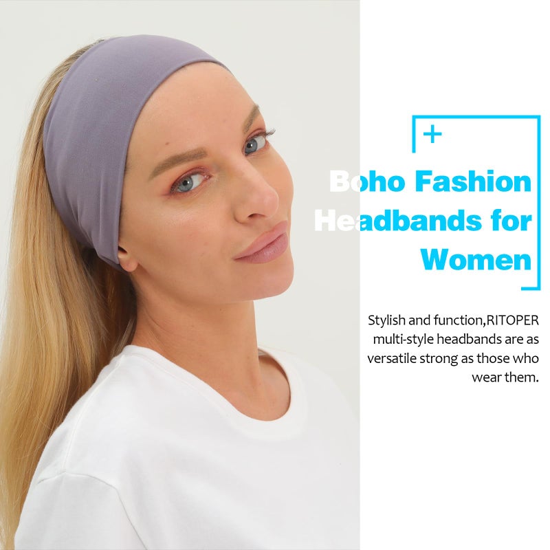 RITOPER Headbands for Women Non Slip, Wide Workout Headband Cotton Black White Head Bands Hair Bands for Women's Hair, Thick Headbands Head Wraps for Fashion, Yoga, Running, Spa Day, Party, Travel - Image 2