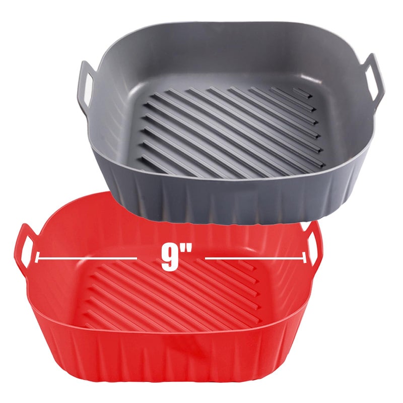 Golden Associate Silicone Liners Square for Air Fryer 2 Pcs Nonstick Foodgrade Reusable Basket Silicone Pot Baking Tray Airfryer Accessories Top Size 9 inches Bottom Size 8 inches