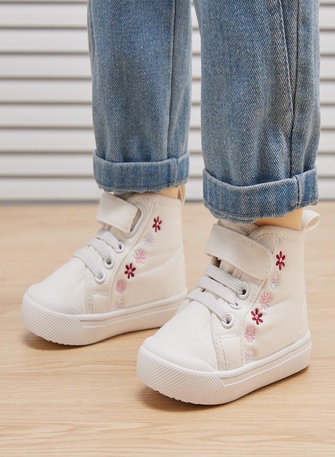 BMCiTYBM Baby Canvas Shoes Boys Girls Walking Sneakers High Top Infant First Walkers Anti-Slip 6 9 12 18 24 Months White 6-12 Months Infant - Image 2
