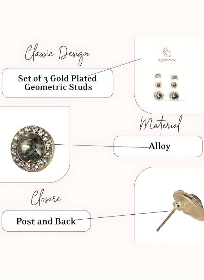 Just Peachy Just Peachy Set of 3 Gold-Plated Geometric Stud Earrings ? Stylish and Modern Jewelry ? Includes Triangle, Square, and Circle Designs ? High-Quality Gold Finish ? Hypoallergenic and Comfortable  - Image 4