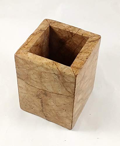 A ONE DESIGN مجموعة ملحقات الحمام من الرخام البني الذهبي بتصميم واحد 3 قطع مع موزع صابون وحامل فرشاة أسنان وغسل يدوي - Image 4