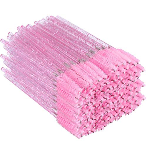 G2PLUS 300PCS Crystal Eyelash Brushes Pink Disposable Mascara Wands Makeup Applicator Adjustable Lash Spoolies for Eyelash Extensions and Eyebrow Brush