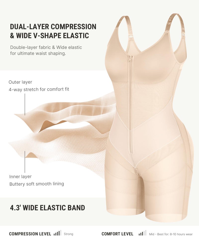 FeelinGirl Faja Body Shaper Tummy Control Shapewear for Women Fajas Colombianas Moldeadoras Postpartum Butt Lifting Beige L - Image 3