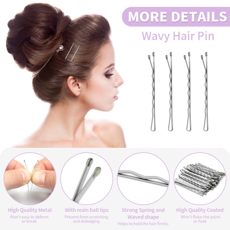 Mia Klein Bobby Pins, Hair Pins 2 Inch 60PCS Crimped Hair Grips for Kids, Girls, and Women, Secure and Easy for All Hair Types, With Ball Tips Design. Hair Accessories for Daily Use (Silver) - Image 3