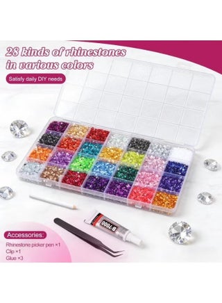 32000Pcs Resin Rhinestones 3mm 28Colors for Bedazzling Glitter Kit DIY, Multicolor Jelly Crystal Diamond with 3Pcs 10ml B7000 Jewelry Glue for Bedazzled Nail Art Supplies Decoration - view 4