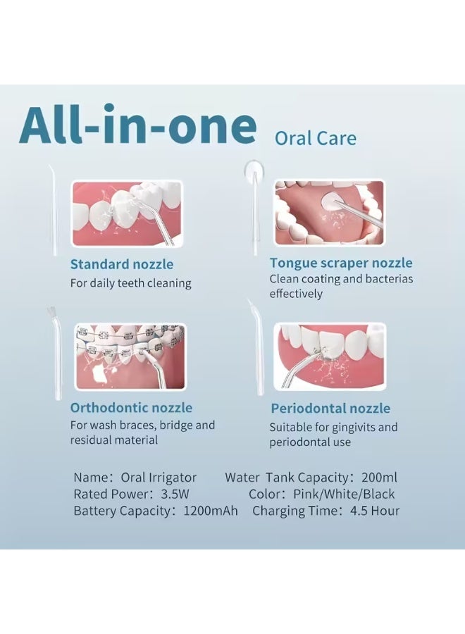 Portable Oral irrigator, Power Flosser, Cordless Oral Irrigator Cordless Irrigator, Dental Oral Irrigator IPX7 Waterproof 4 Jet Tips USB Rechargeable for Home and Travel - Image 4