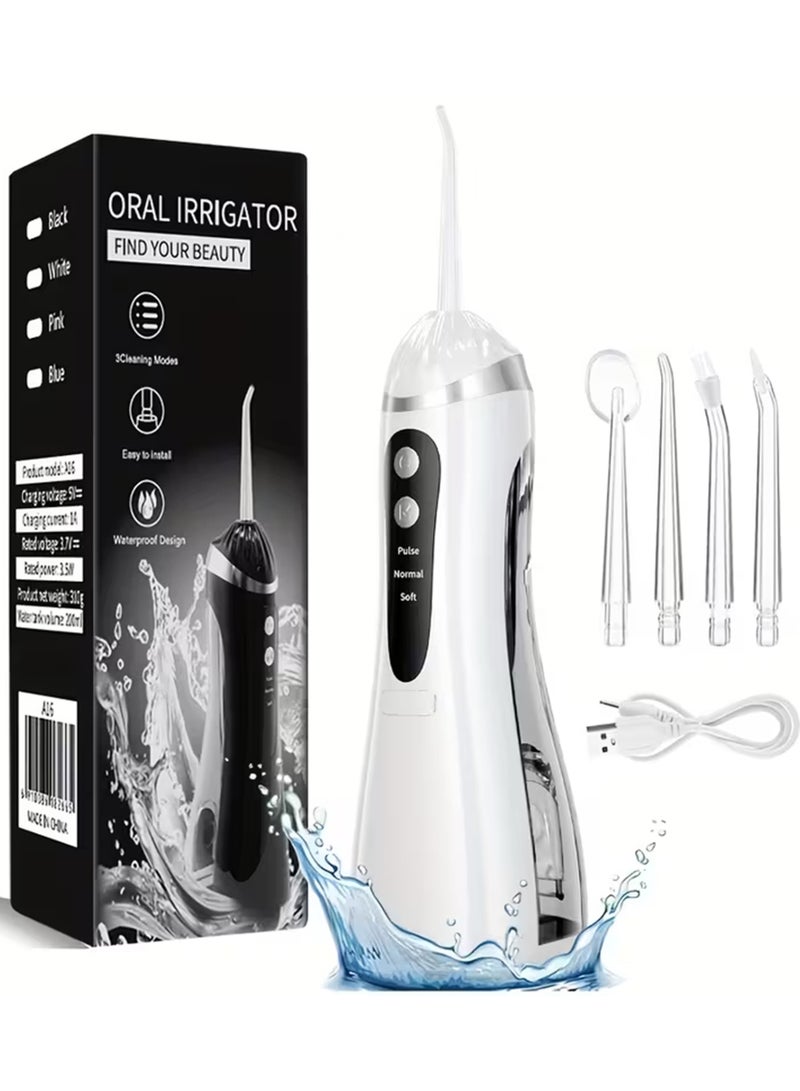 Portable Oral irrigator, Power Flosser, Cordless Oral Irrigator Cordless Irrigator, Dental Oral Irrigator IPX7 Waterproof 4 Jet Tips USB Rechargeable for Home and Travel - Image 1