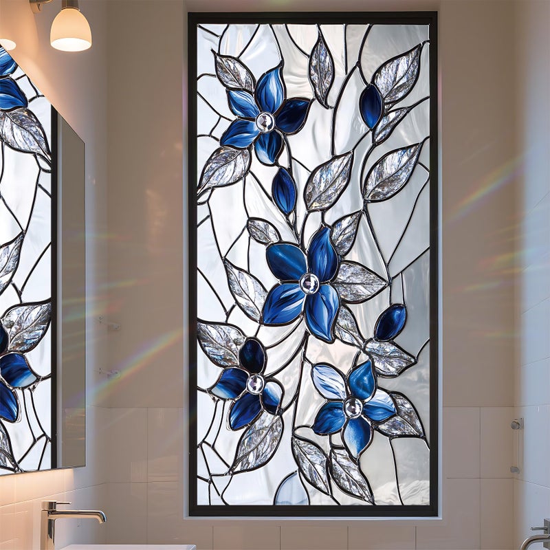 AOHMPT Stained Glass Window Privacy Film Static Cling - Rainbow Glass Decorative Sun Blocking Window Covering, Non-Adhesive Removable Stickers for Home & Office, 17.5" x 39.3" - Image 1