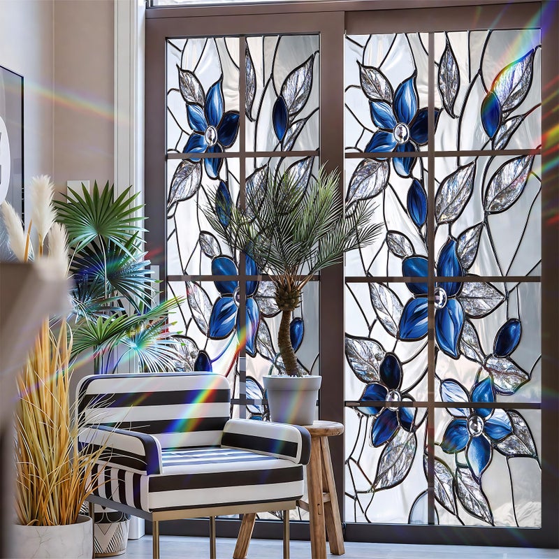 AOHMPT Stained Glass Window Privacy Film Static Cling - Rainbow Glass Decorative Sun Blocking Window Covering, Non-Adhesive Removable Stickers for Home & Office, 17.5" x 39.3" - Image 3