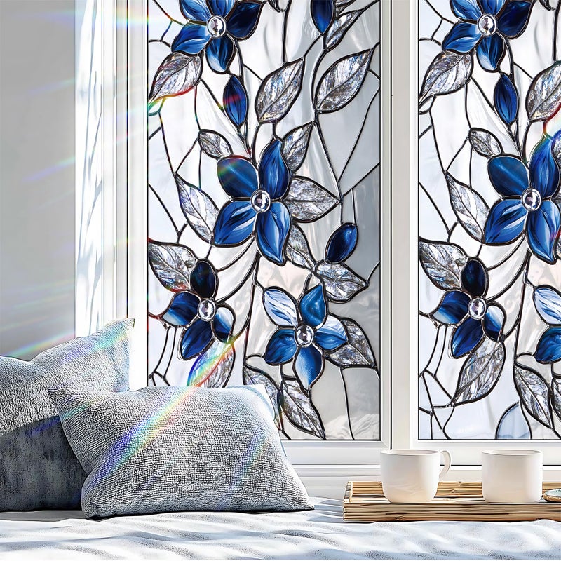AOHMPT Stained Glass Window Privacy Film Static Cling - Rainbow Glass Decorative Sun Blocking Window Covering, Non-Adhesive Removable Stickers for Home & Office, 17.5" x 39.3" - Image 4