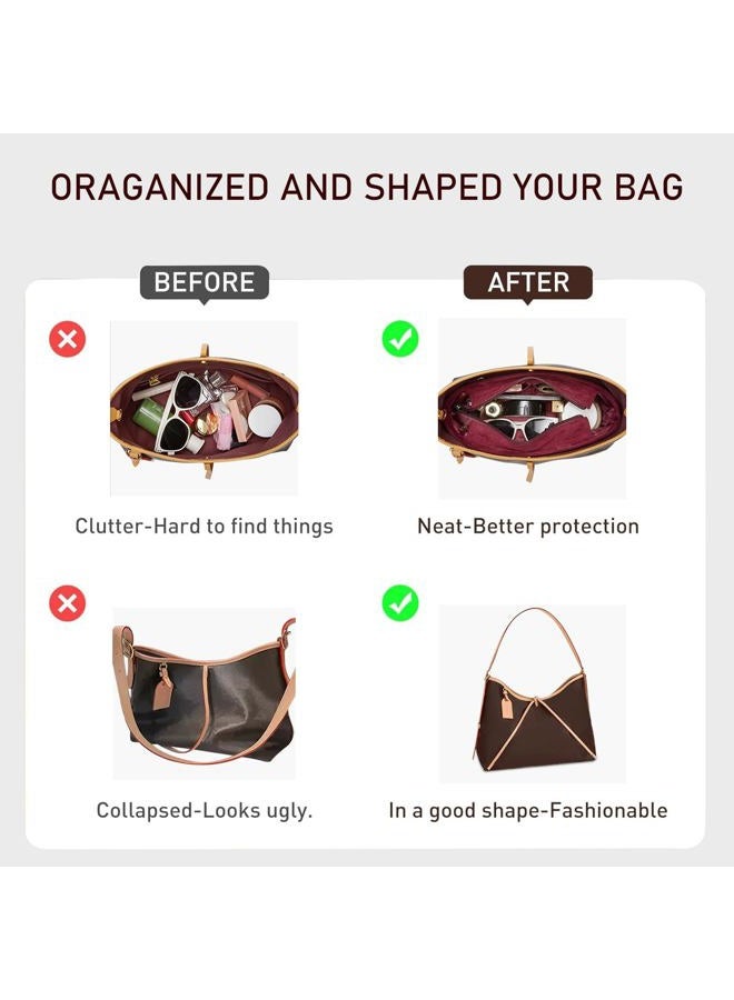 OAikor Tote Bag Organizer Insert, Velvet Handbag Organizer Insert for LV Carryall PM, Sturdy Gold Zipper, Perfect for Handbag Shaped & Organized (Small, Red) - Image 4