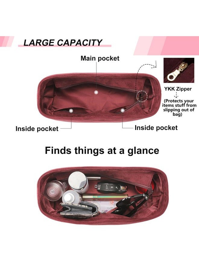 OAikor Tote Bag Organizer Insert, Velvet Handbag Organizer Insert for LV Carryall PM, Sturdy Gold Zipper, Perfect for Handbag Shaped & Organized (Small, Red) - Image 5