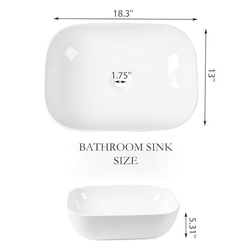 QISHKA Vessel Sink Bowl Above Counter, QISHKA 18.3" x 13" Ceramic Oval Modern Bathroom Sink White Vanity Sink Lavatory Art Basin - Image 5