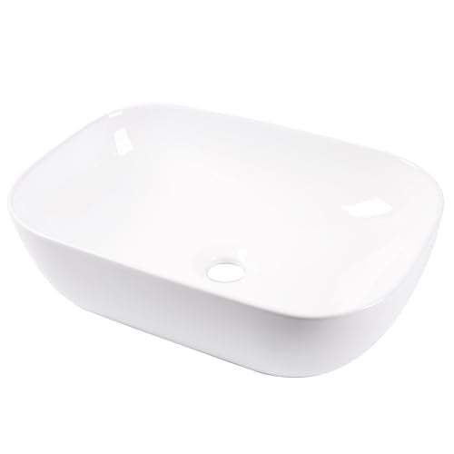 QISHKA Vessel Sink Bowl Above Counter, QISHKA 18.3" x 13" Ceramic Oval Modern Bathroom Sink White Vanity Sink Lavatory Art Basin - Image 2