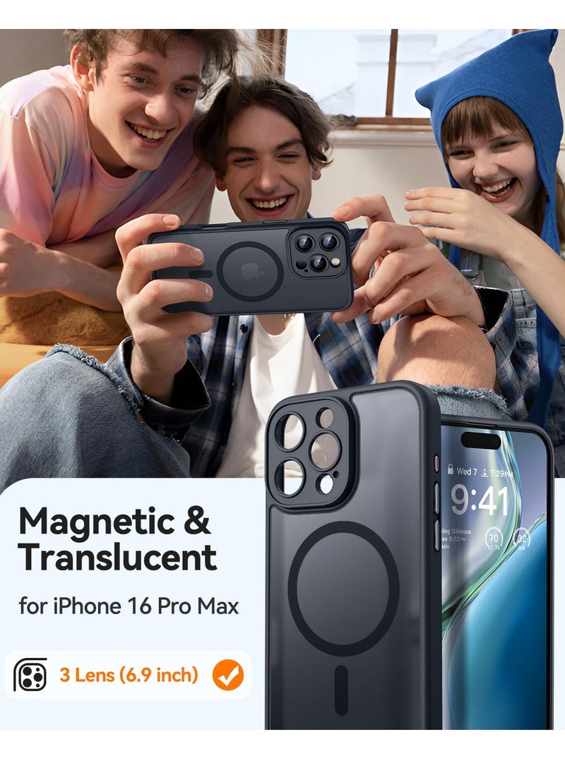 Concretization Magnetic Compatible with iPhone 16 Pro Max Case, Upgraded 【Full Camera Protection】 【Compatible with Magsafe】 【Translucent Matte】 Shockproof Protective Phone Case Cover 6.9 Inch - Black - Image 2