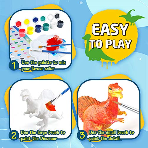 BAODLON Kids Arts Crafts Set Dinosaur Toy Painting Kit - 10 Dinosaur Figurines, Decorate Your Dinosaurs, Create a Dino World Painting Toys Gifts for 5, 6, 7, 8 Year Old Boys Kids Girls Toddlers - Image 5