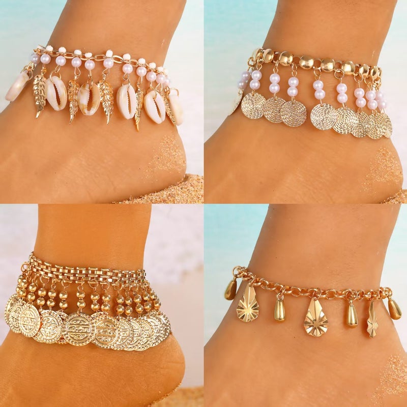 ofeankri Bohemian Retro Ethnic Anklet with Shell and Pearl Design - Stylish Beach Accessory for Women - Image 1