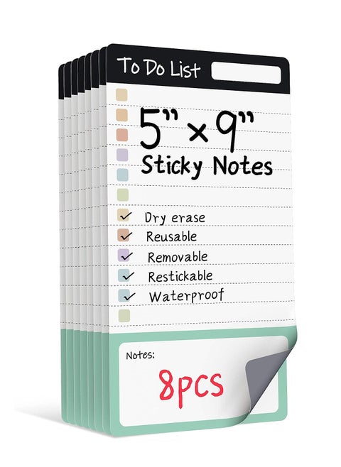 To Do List Sticky Notes, 8pcs Dry Erase Reusable to Do List Sticky Notes, Daily Planner Chart, Checklist Notepad, Lined Task Todo Memo Pad for Home, Office, Refrigerator, Desk, Mirror