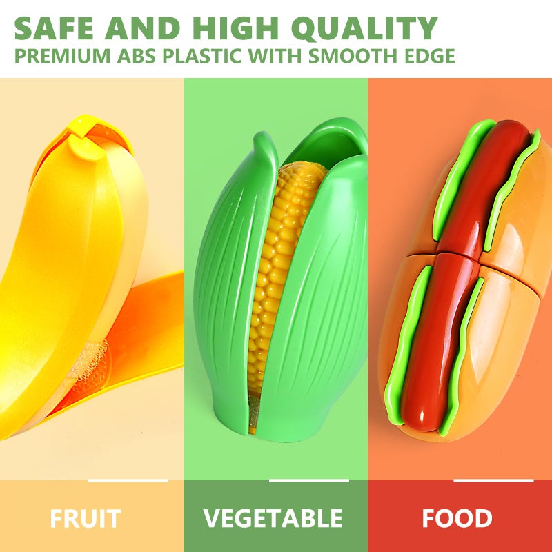 BAODLON 100 Pcs Play Food Set for Kids Kitchen, Pretend Food Toy for Toddlers, Play Kitchen Toys Accessories with 2 Baskets, Cutting Fake Food/Fruit/Vegetable, Christmas Birthday Gifts for Boys and Girls - Image 4