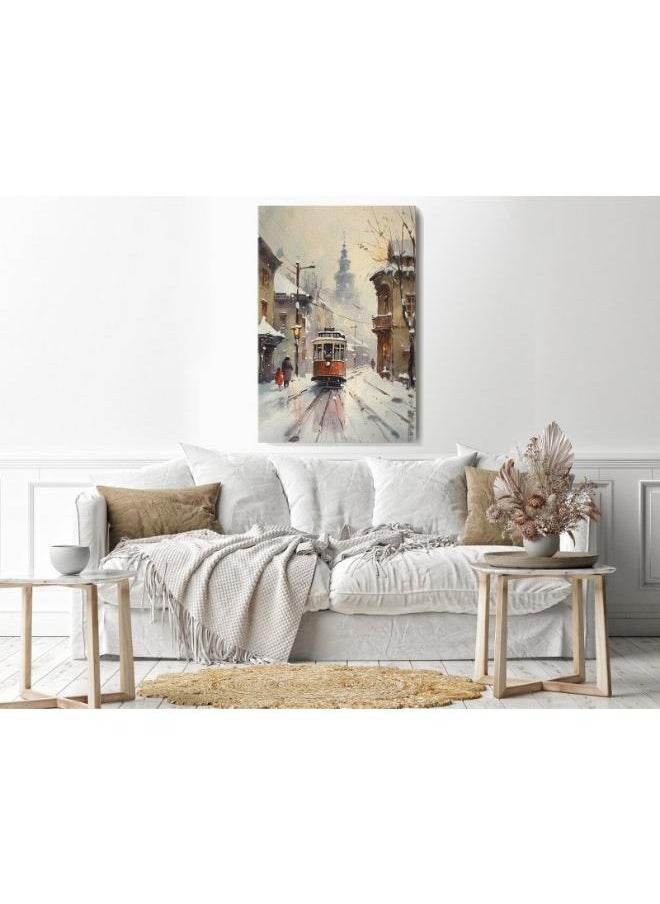 Home Gallery painting red tram snow Printed Canvas wall art  - Image 3