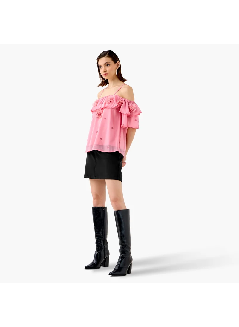 2Xtremz 2Xtremz Floral Accent Off Shoulder Top with Ruffles