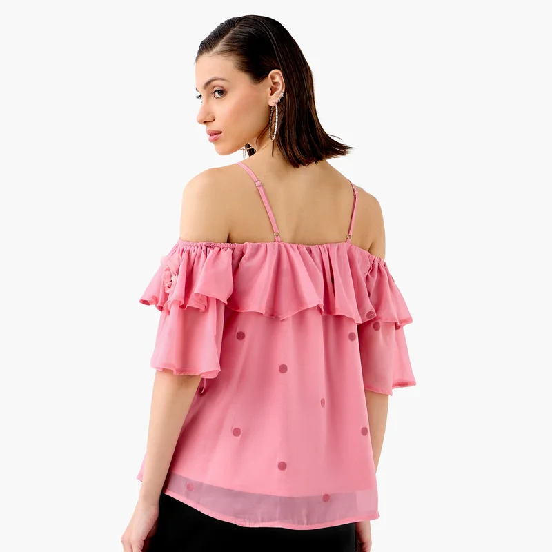 2Xtremz 2Xtremz Floral Accent Off Shoulder Top with Ruffles